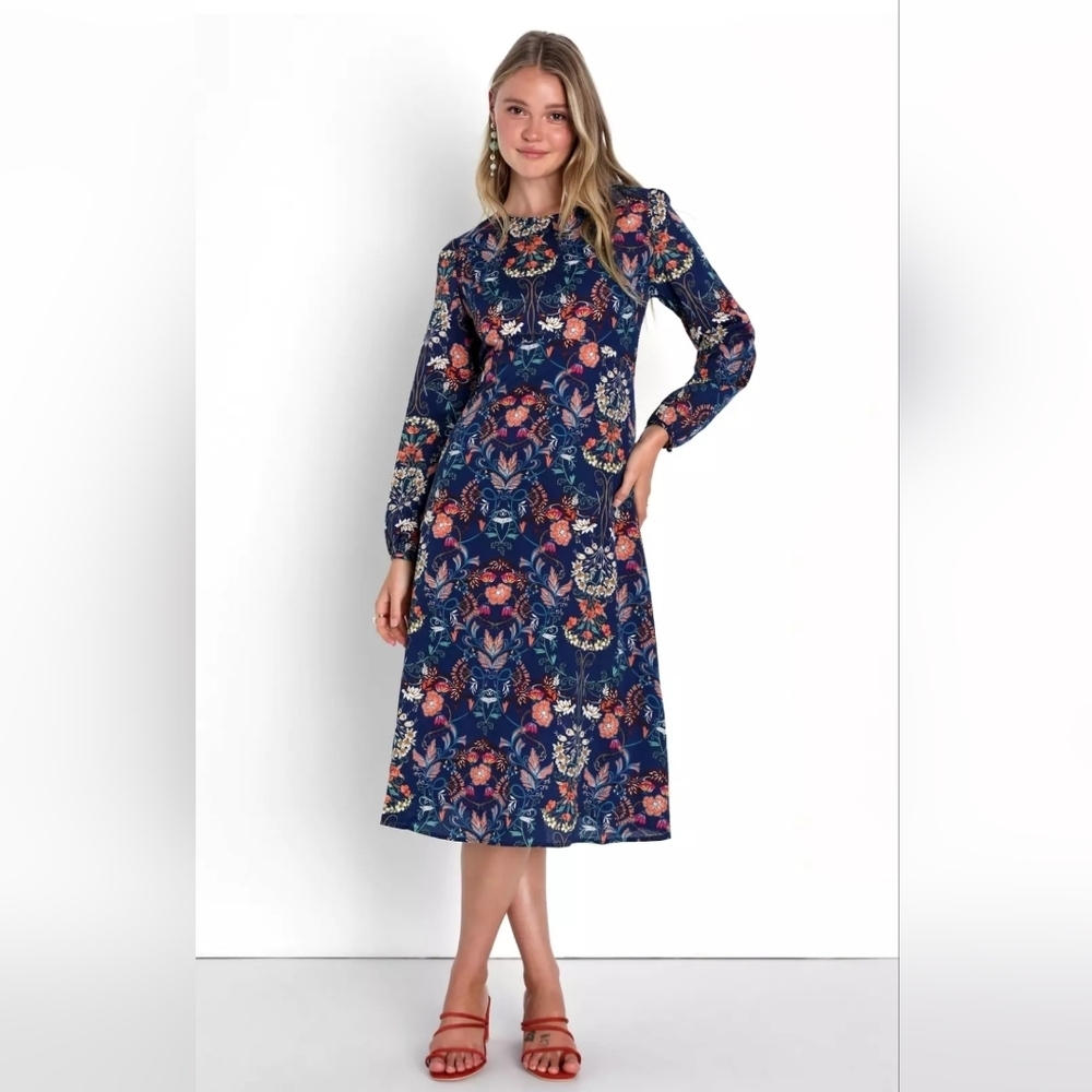 Lulus | Garden Splendor Navy Blue Floral Print Dress
